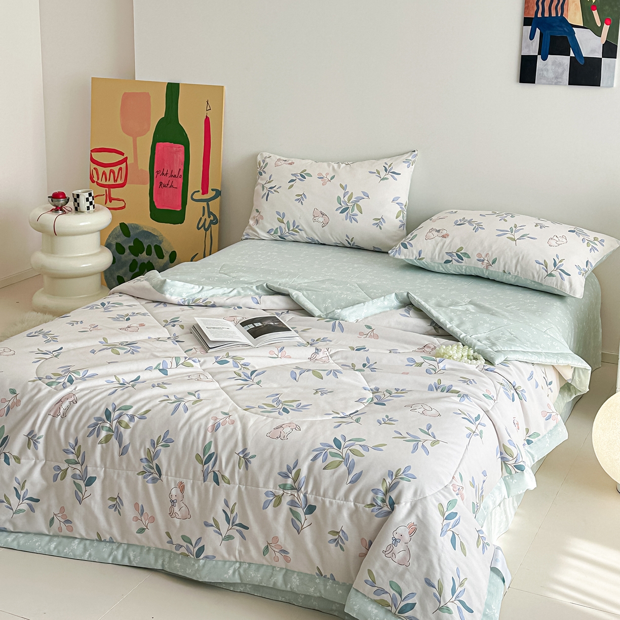 91家纺网 家纺一手货源 找家纺 梵克保罗 2026春夏新款10A抗菌全棉印花夏被被子被芯空调被四件套 兔兔乐园