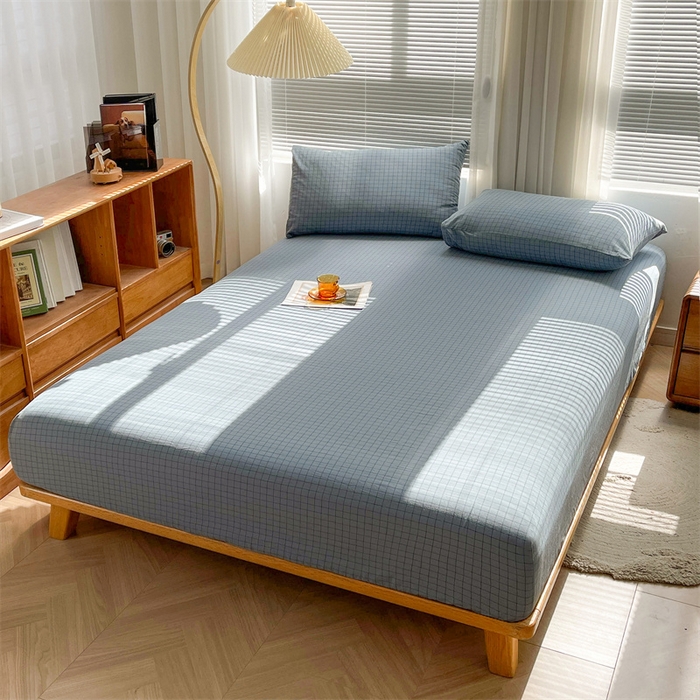 91家纺网 家纺一手货源 找家纺 恋人优选 2026新款全棉纯棉水洗棉单床笠床笠单件 小蓝格