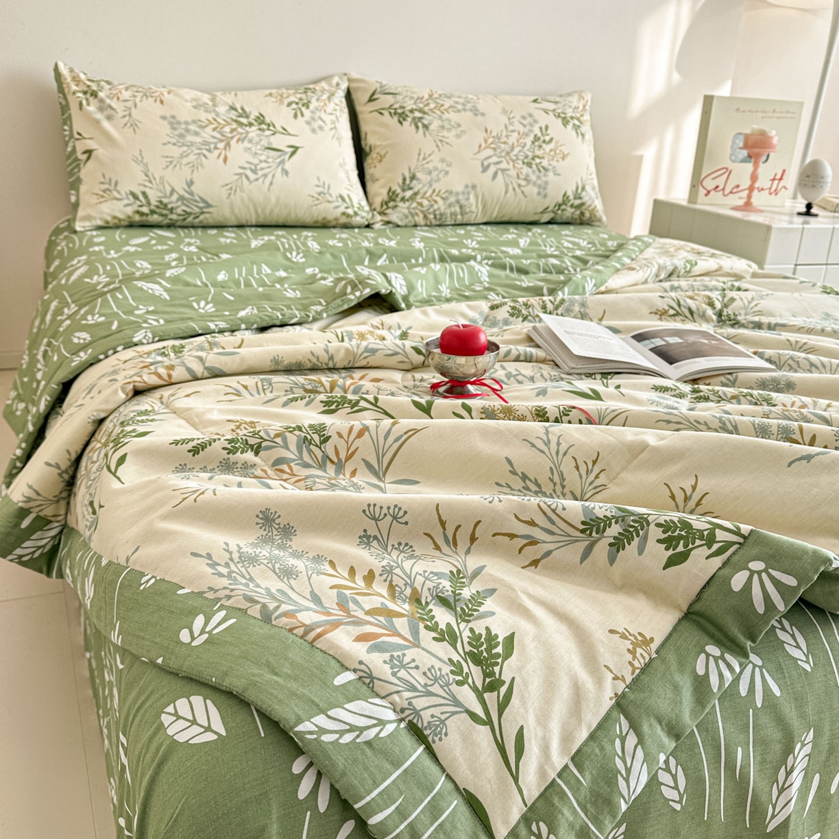 91家纺网 家纺一手货源 找家纺 梵克保罗 2026春夏新款10A抗菌全棉印花夏被被子被芯空调被四件套 仙草