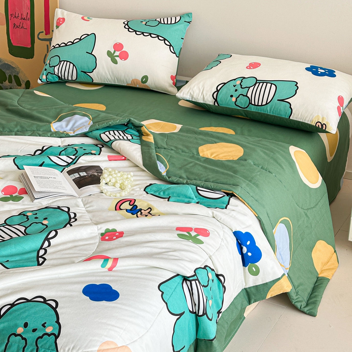 梵克保罗 2026春夏新款10A抗菌全棉印花夏被被子被芯空调被四件套 小恐龙