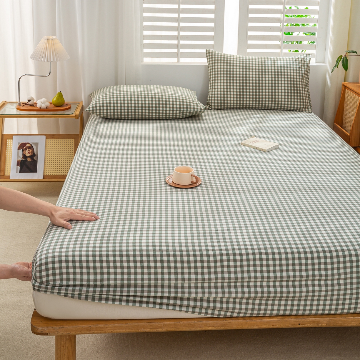 91家纺网 家纺一手货源 找家纺 恋人优选 2026新款全棉纯棉水洗棉单床笠床笠单件 小绿格