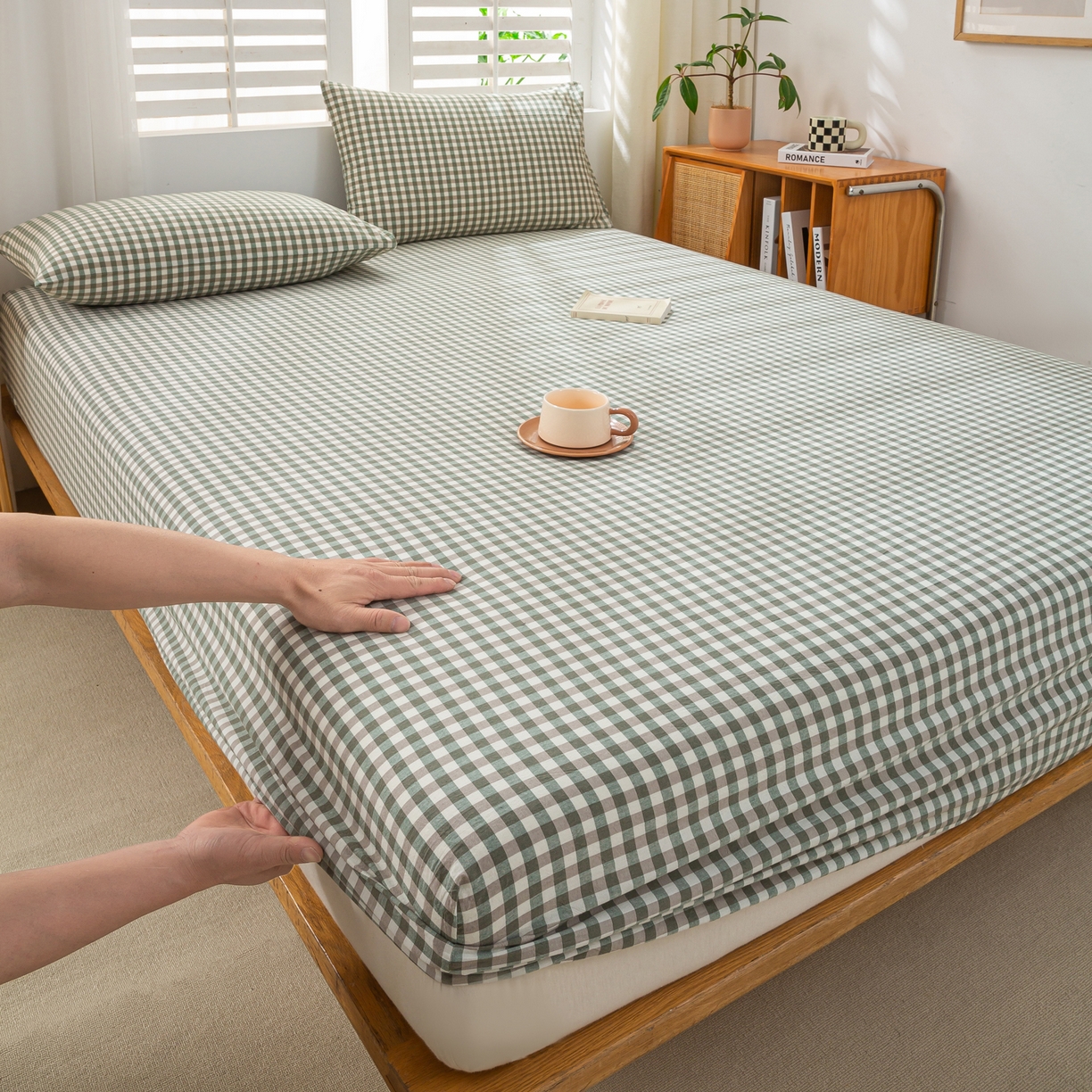 91家纺网 家纺一手货源 找家纺 恋人优选 2026新款全棉纯棉水洗棉单床笠床笠单件 小绿格