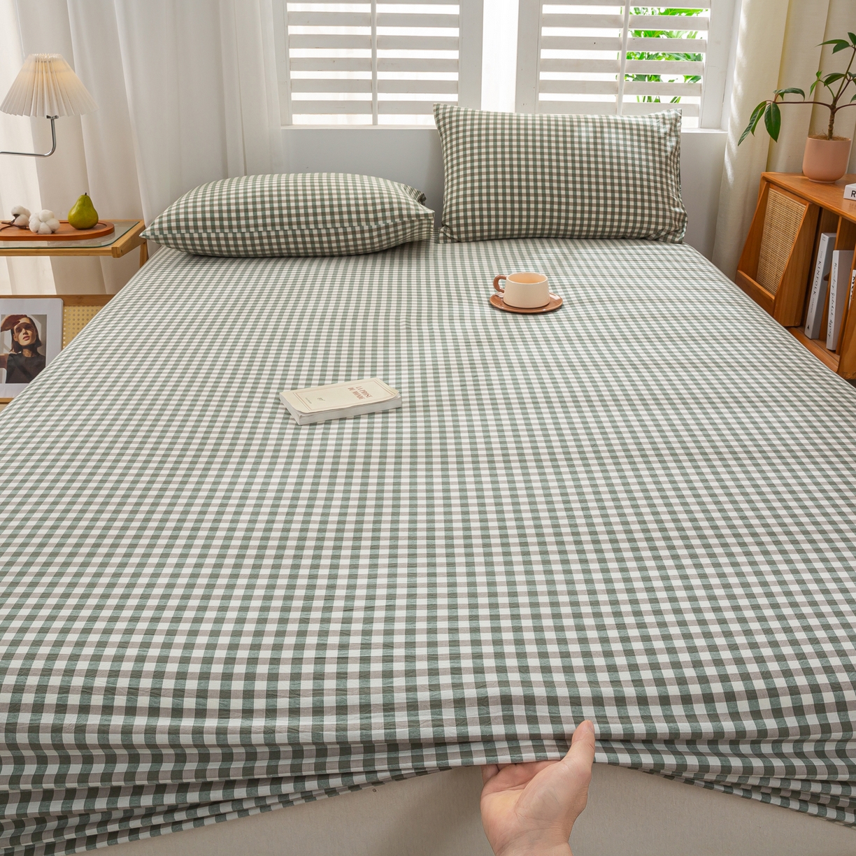 91家纺网 家纺一手货源 找家纺 恋人优选 2026新款全棉纯棉水洗棉单床笠床笠单件 小绿格