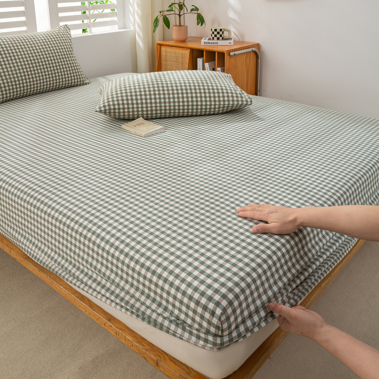 91家纺网 家纺一手货源 找家纺 恋人优选 2026新款全棉纯棉水洗棉单床笠床笠单件 小绿格