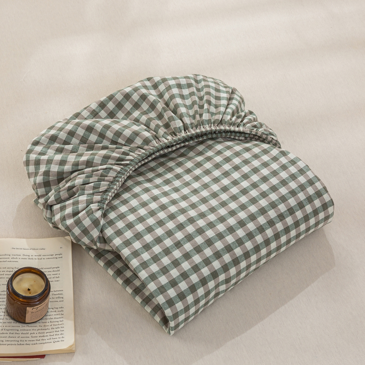 91家纺网 家纺一手货源 找家纺 恋人优选 2026新款全棉纯棉水洗棉单床笠床笠单件 小绿格