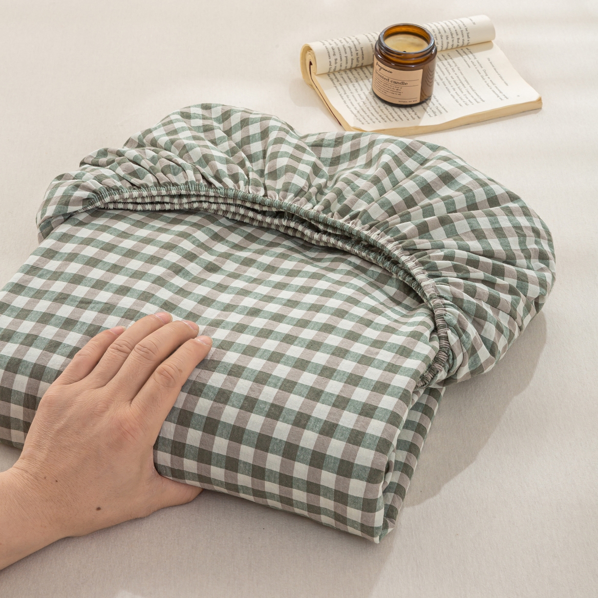 91家纺网 家纺一手货源 找家纺 恋人优选 2026新款全棉纯棉水洗棉单床笠床笠单件 小绿格