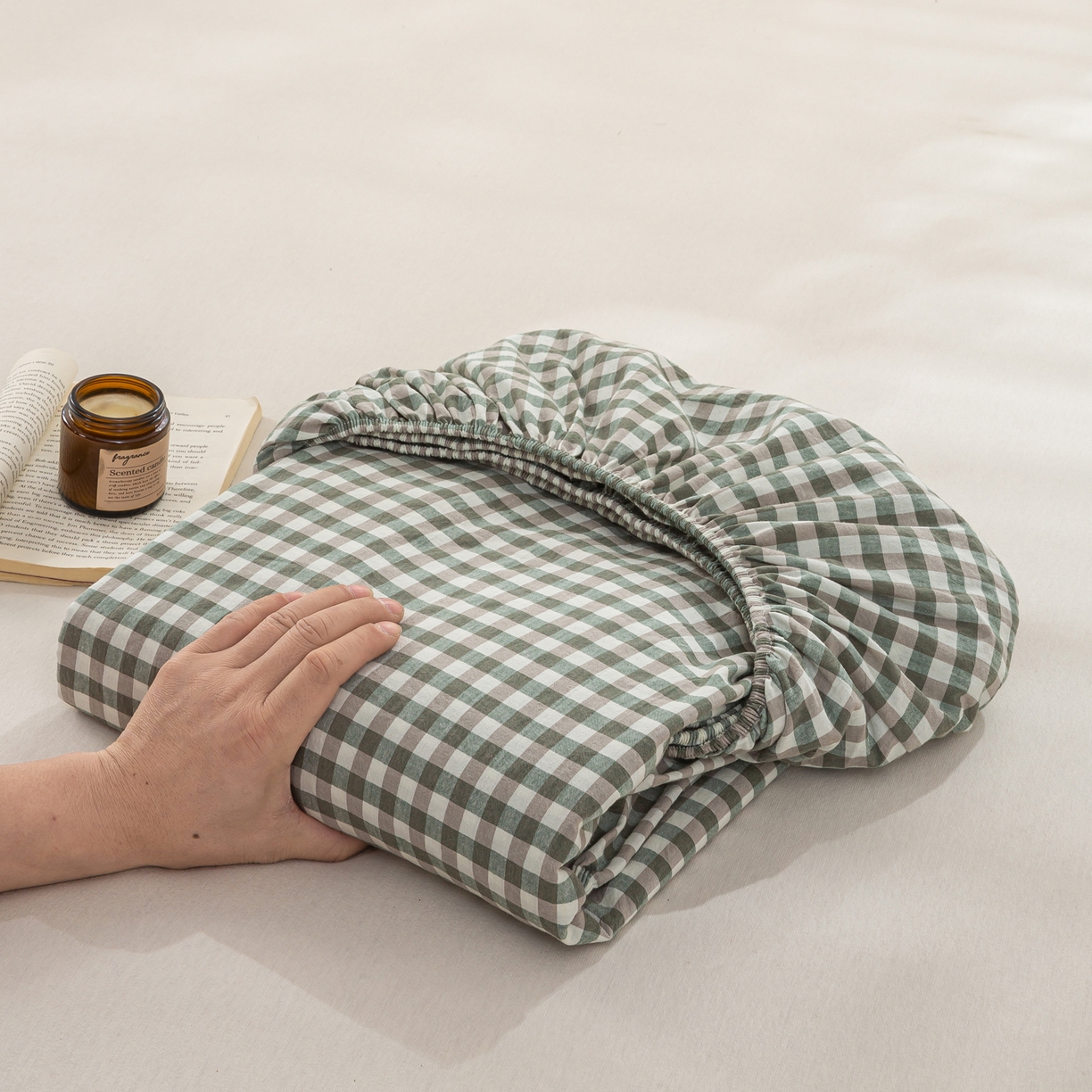 91家纺网 家纺一手货源 找家纺 恋人优选 2026新款全棉纯棉水洗棉单床笠床笠单件 小绿格