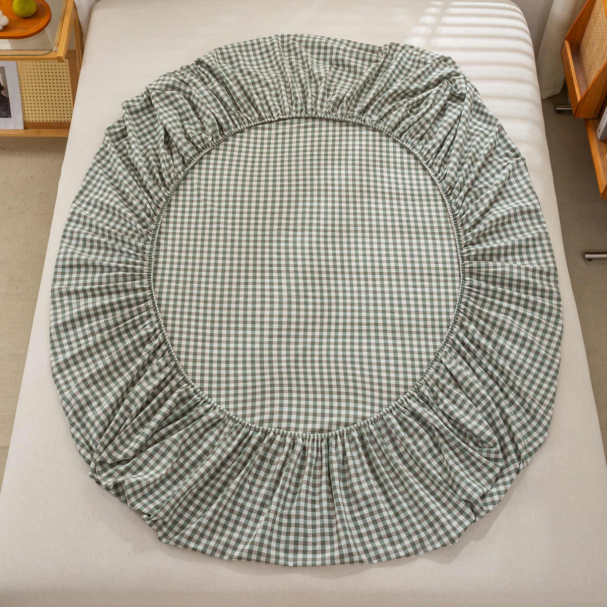 91家纺网 家纺一手货源 找家纺 恋人优选 2026新款全棉纯棉水洗棉单床笠床笠单件 小绿格