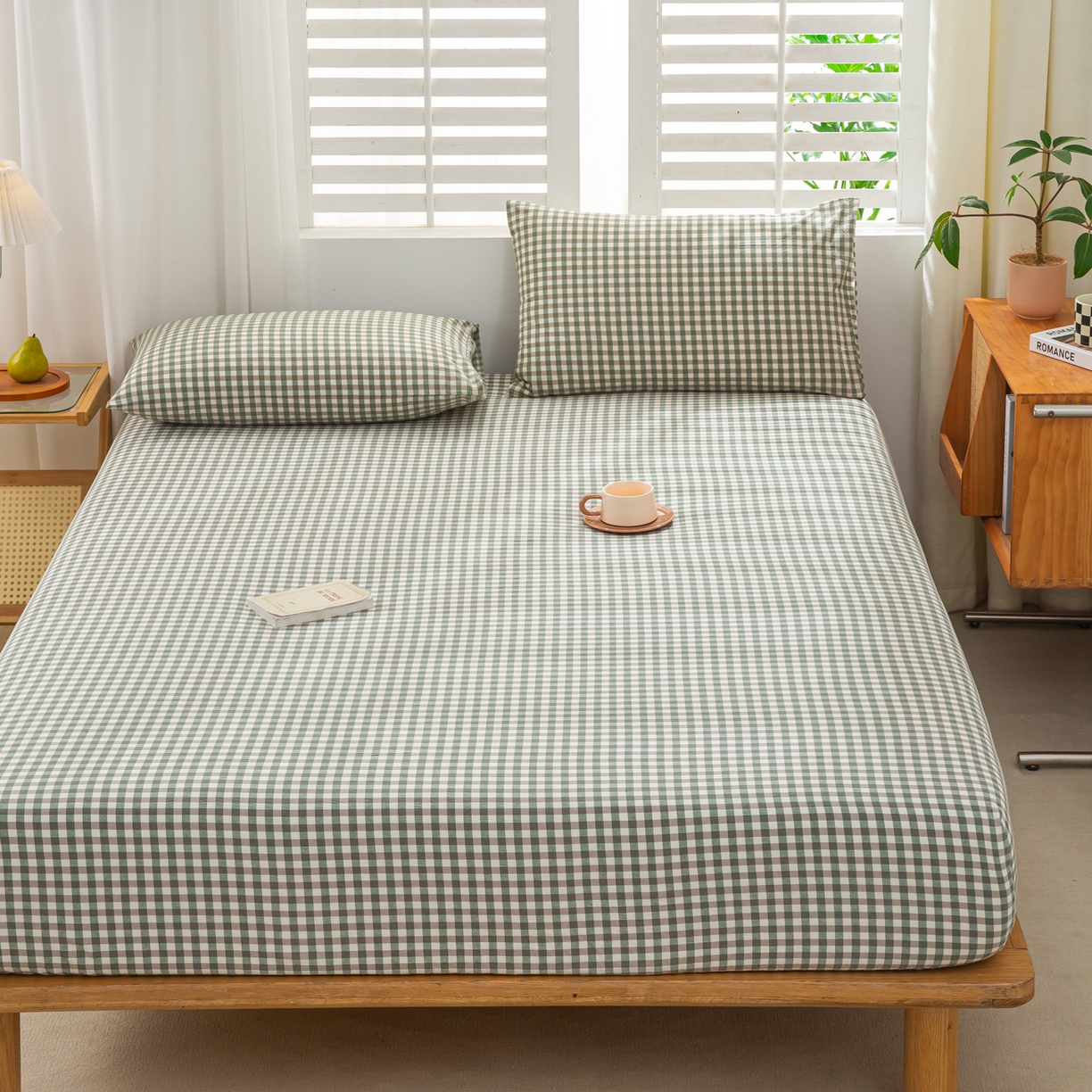 91家纺网 家纺一手货源 找家纺 恋人优选 2026新款全棉纯棉水洗棉单床笠床笠单件 小绿格