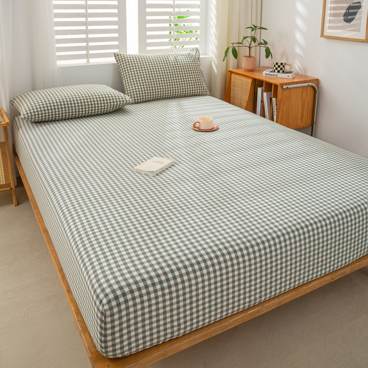 91家纺网 家纺一手货源 找家纺 恋人优选 2026新款全棉纯棉水洗棉单床笠床笠单件 小绿格