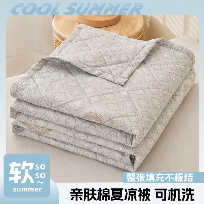 91家纺网 家纺一手货源 找家纺 培童   2025新款超声波亲肤绒夏被夏凉被直播爆款超声波夏被空调被礼品被 简约  灰