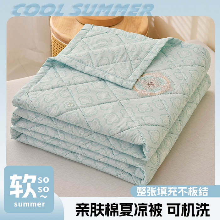 91家纺网 家纺一手货源 找家纺 培童   2025新款超声波亲肤绒夏被夏凉被直播爆款超声波夏被空调被礼品被 简约  蓝