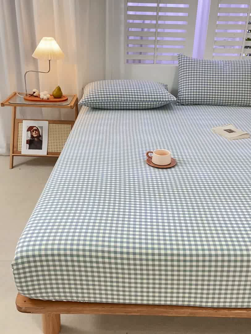 91家纺网 家纺一手货源 找家纺 恋人优选 2026新款全棉纯棉水洗棉单床笠床笠单件 小绿格