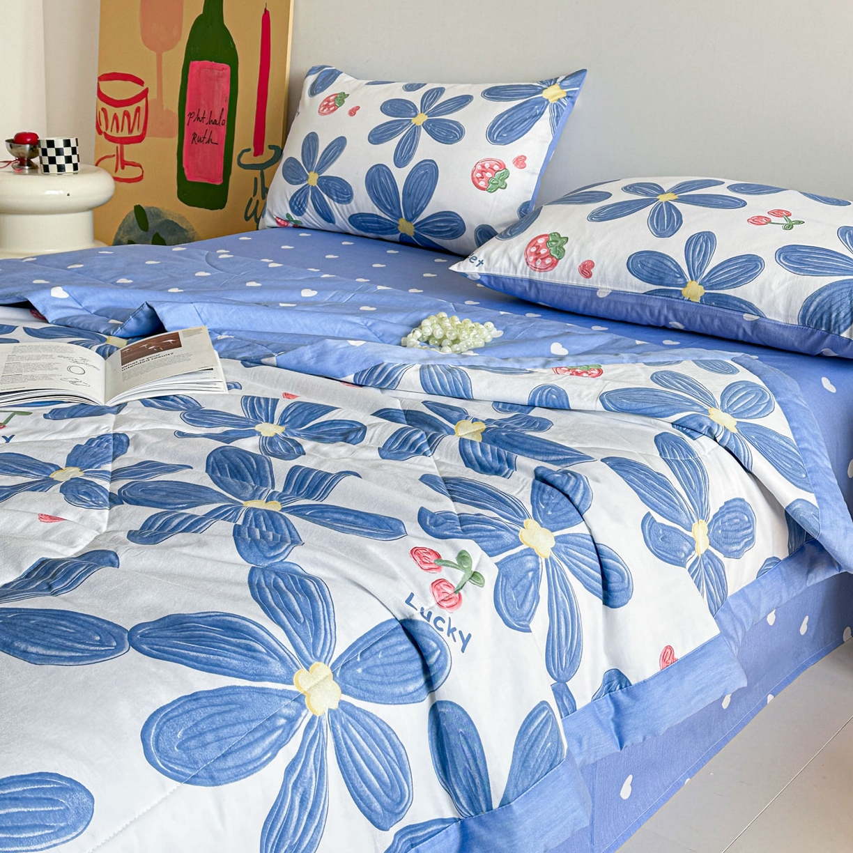 91家纺网 家纺一手货源 找家纺 梵克保罗 2026春夏新款10A抗菌全棉印花夏被被子被芯空调被四件套 小情调