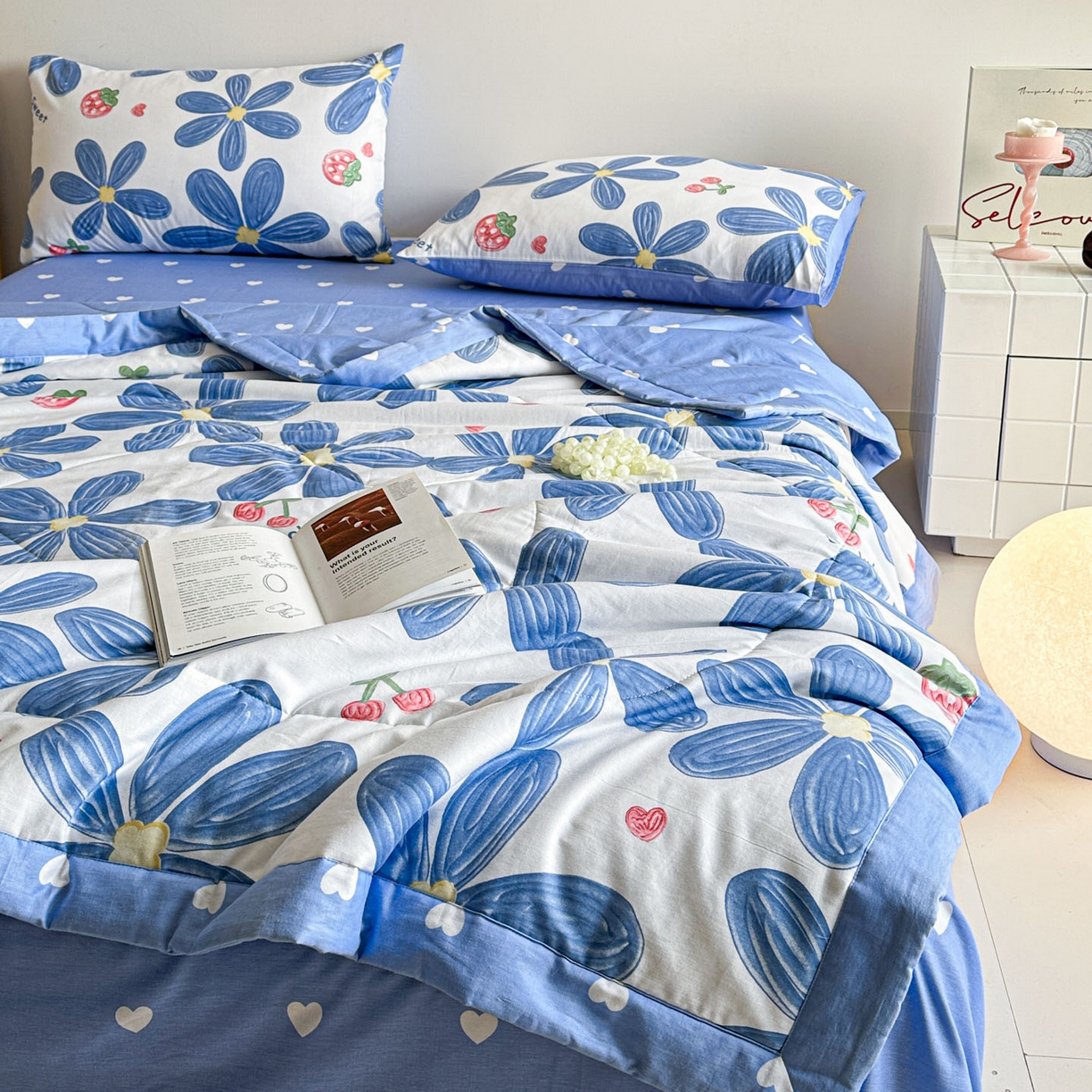 91家纺网 家纺一手货源 找家纺 梵克保罗 2026春夏新款10A抗菌全棉印花夏被被子被芯空调被四件套 小情调