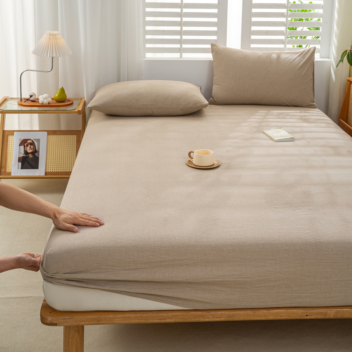 91家纺网 家纺一手货源 找家纺 恋人优选 2026新款全棉纯棉水洗棉单床笠床笠单件 杏仁棕