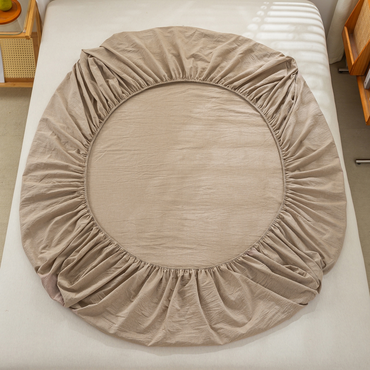 91家纺网 家纺一手货源 找家纺 恋人优选 2026新款全棉纯棉水洗棉单床笠床笠单件 杏仁棕