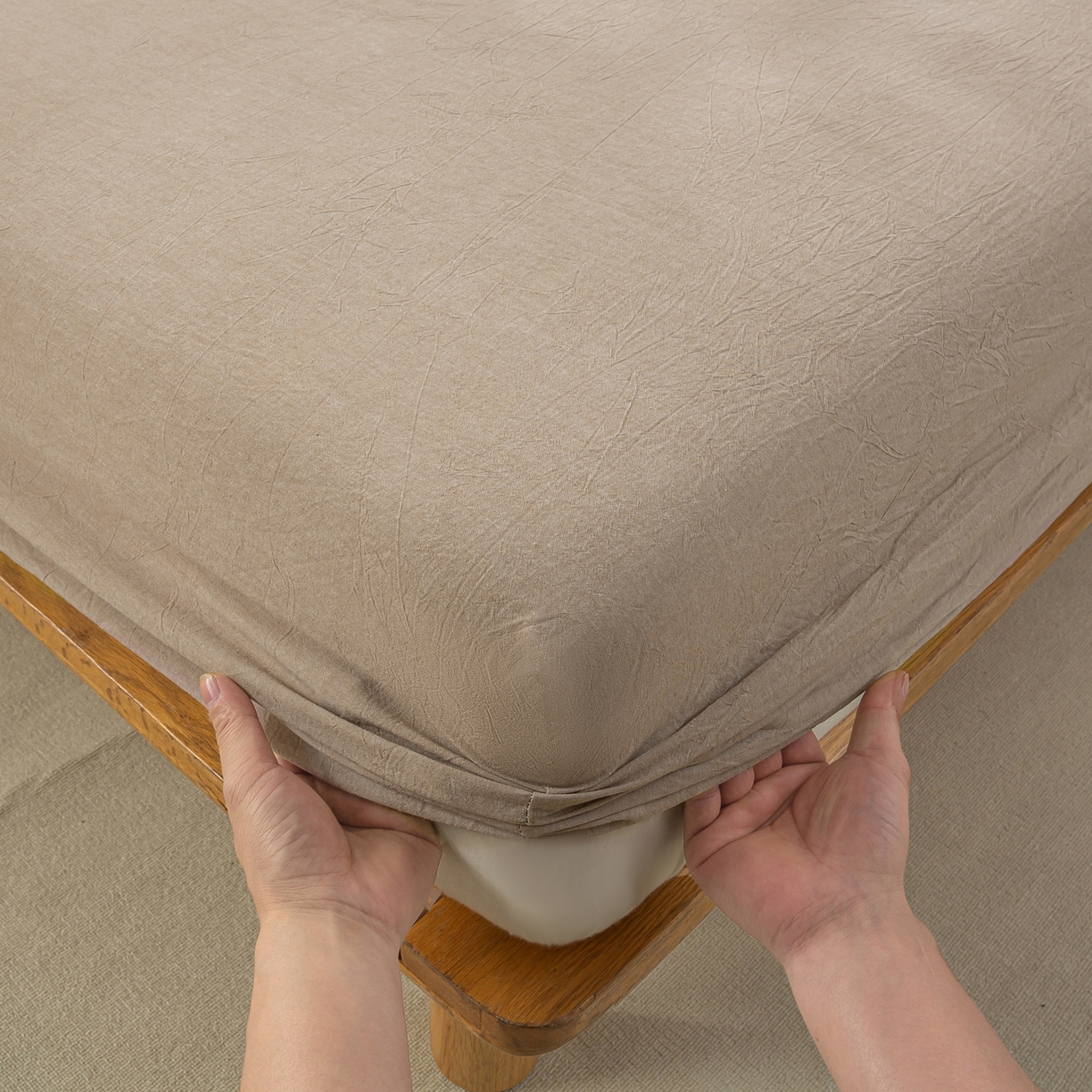 91家纺网 家纺一手货源 找家纺 恋人优选 2026新款全棉纯棉水洗棉单床笠床笠单件 杏仁棕