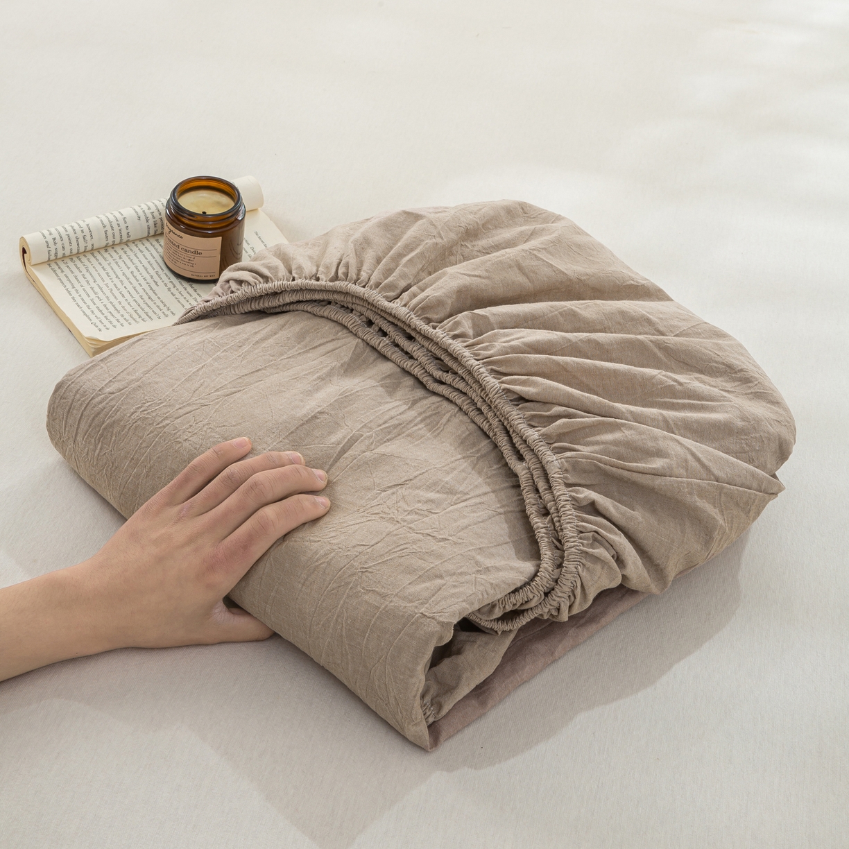 91家纺网 家纺一手货源 找家纺 恋人优选 2026新款全棉纯棉水洗棉单床笠床笠单件 杏仁棕