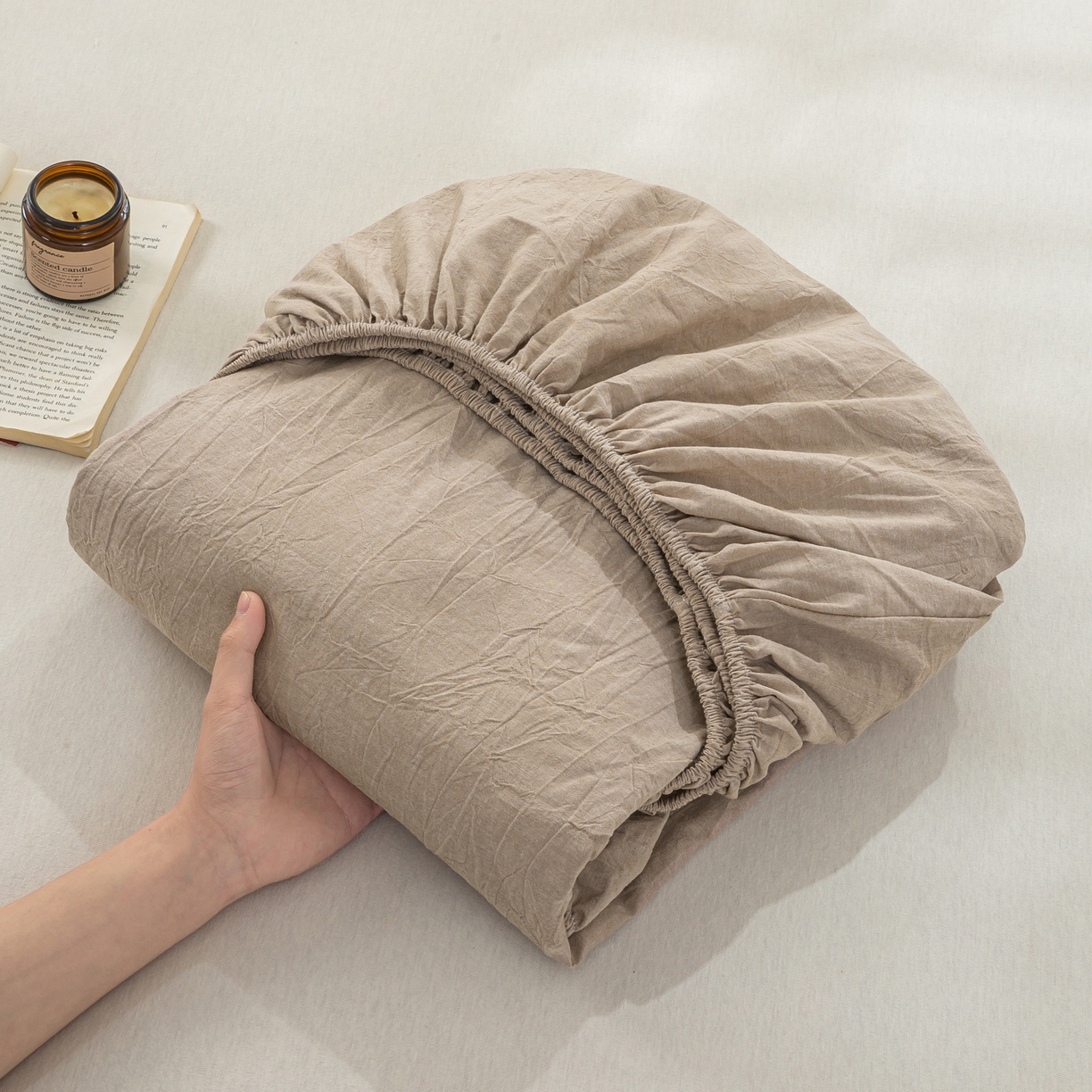 91家纺网 家纺一手货源 找家纺 恋人优选 2026新款全棉纯棉水洗棉单床笠床笠单件 杏仁棕