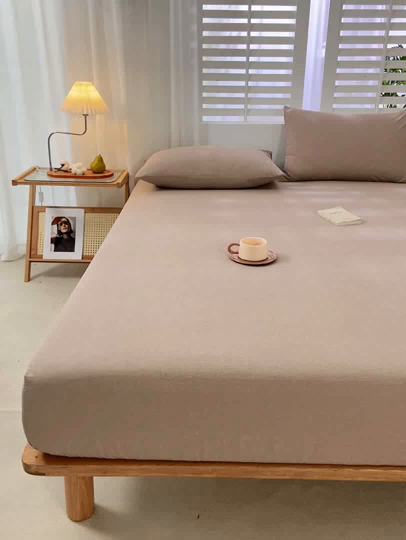 91家纺网 家纺一手货源 找家纺 恋人优选 2026新款全棉纯棉水洗棉单床笠床笠单件 杏仁棕