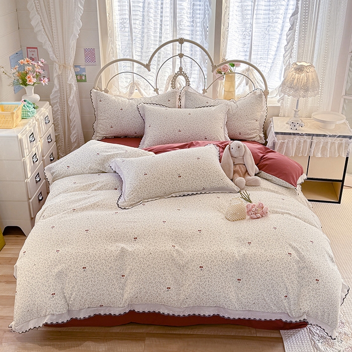 91家纺网 家纺一手货源 找家纺 乐窝家纺仓储 2026新款古法水洗云感棉印花四件套 古法-春野樱红