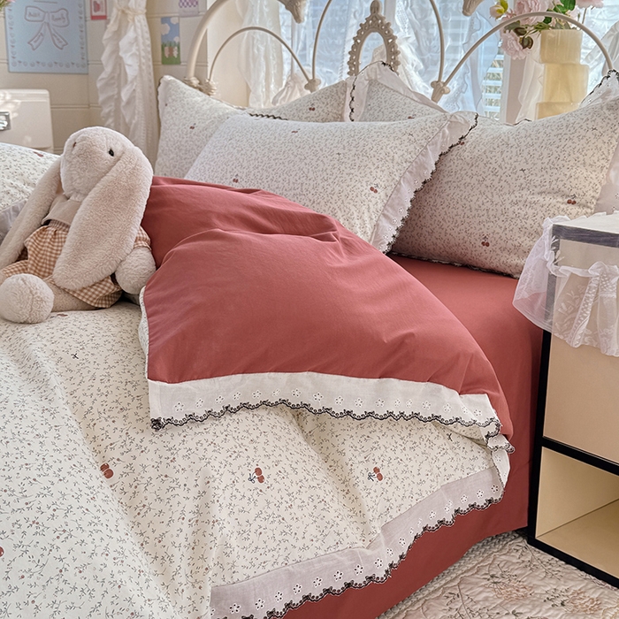 91家纺网 家纺一手货源 找家纺 乐窝家纺仓储 2026新款古法水洗云感棉印花四件套 古法-春野樱红