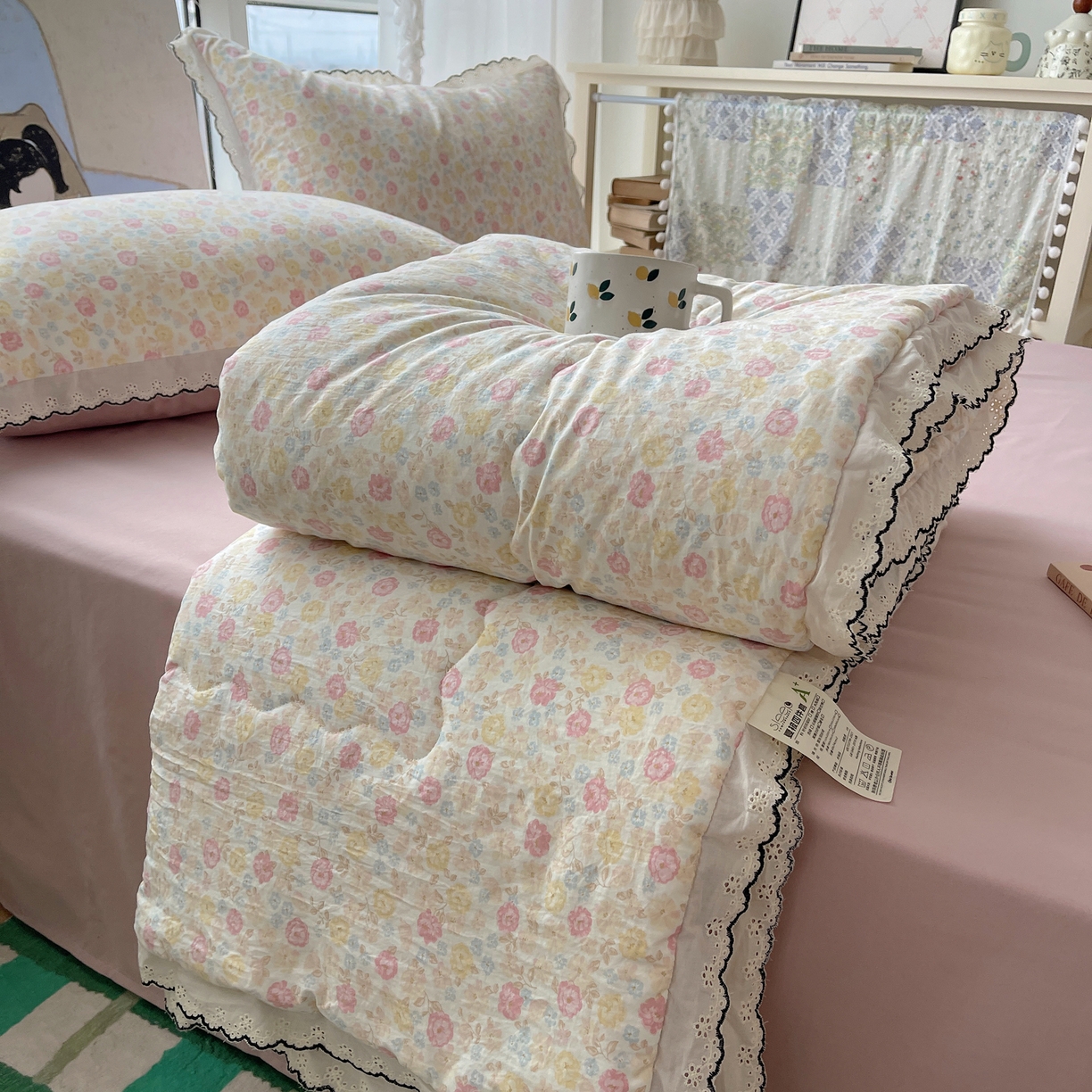 梵克保罗 2026春夏新款10A抗菌全棉黑色花边云朵棉单夏被/夏被四件套空调被 云朵棉-花团粉簇