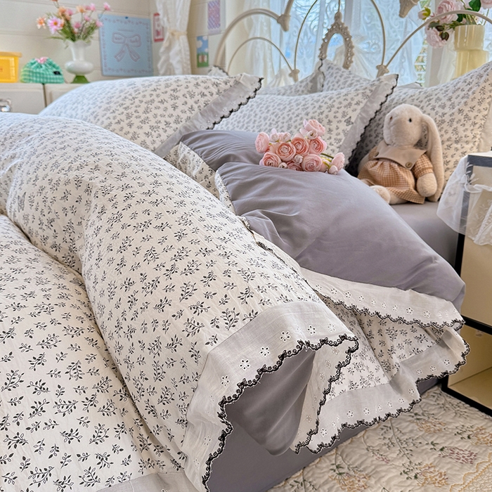 乐窝家纺仓储 2026新款古法水洗云感棉印花四件套 古法-蝶影