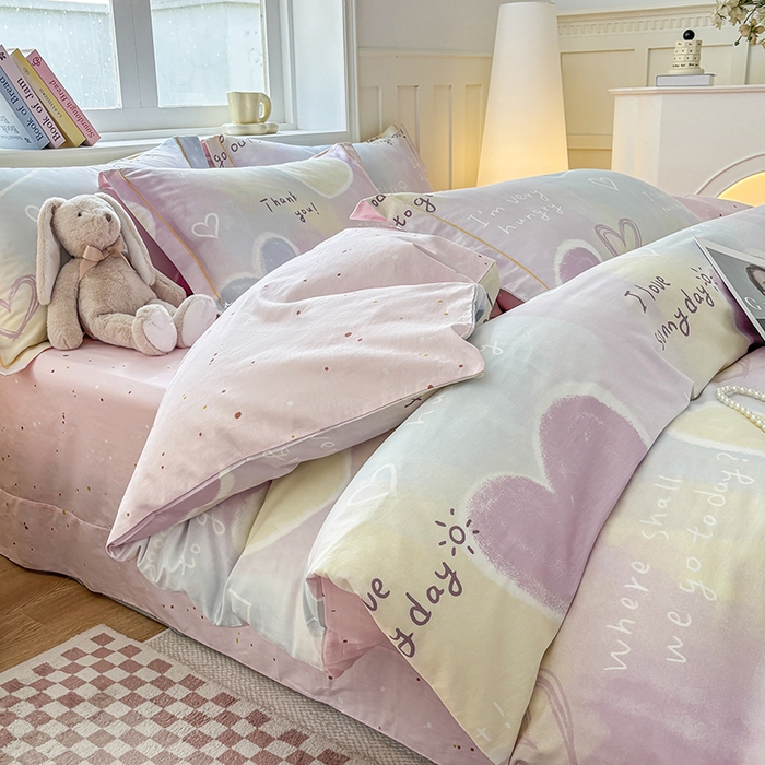 宇彬家纺 2026新款13070A类全棉纯棉印花单被套被套单件-一字绣工艺款系列 一字绣 爱心记忆