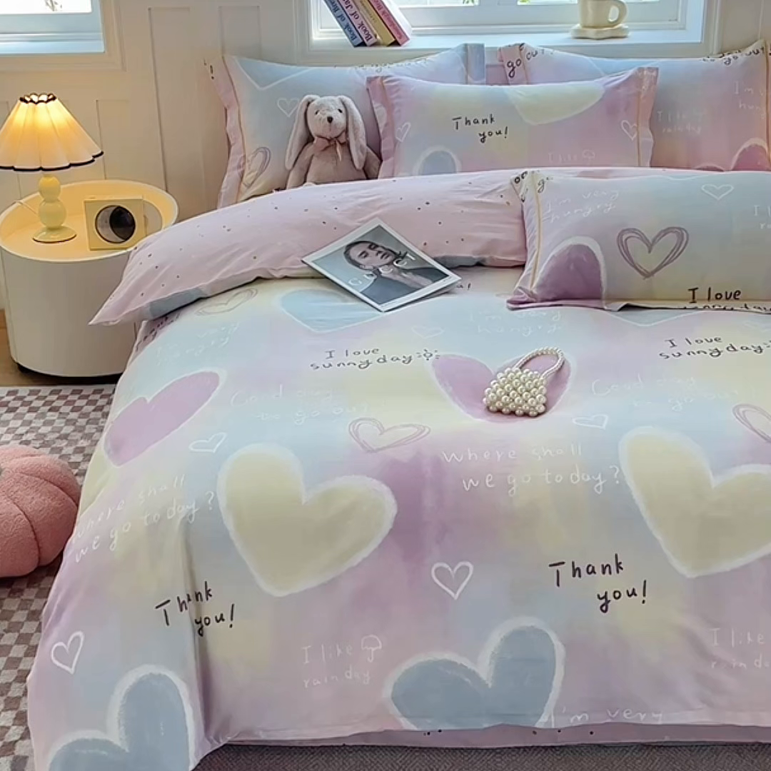 91家纺网 家纺一手货源 找家纺 宇彬家纺 2026新款13070A类全棉纯棉印花单被套被套单件-一字绣工艺款系列 一字绣 爱心记忆