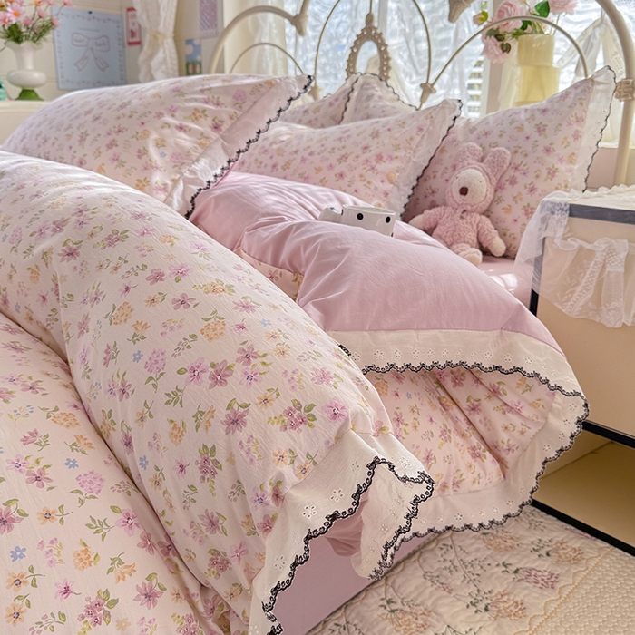 乐窝家纺仓储 2026新款古法水洗云感棉印花四件套 古法-粉漾