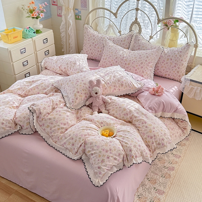 91家纺网 家纺一手货源 找家纺 乐窝家纺仓储 2026新款古法水洗云感棉印花四件套 古法-粉漾