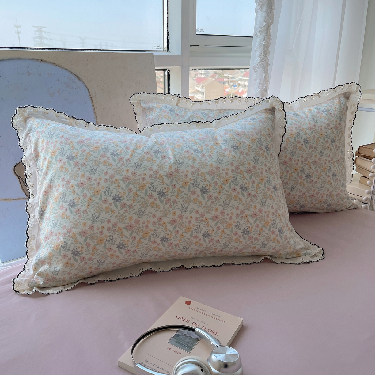 91家纺网 家纺一手货源 找家纺 梵克保罗 2026春夏新款10A抗菌全棉黑色花边云朵棉单夏被/夏被四件套空调被 云朵棉-晴花漾