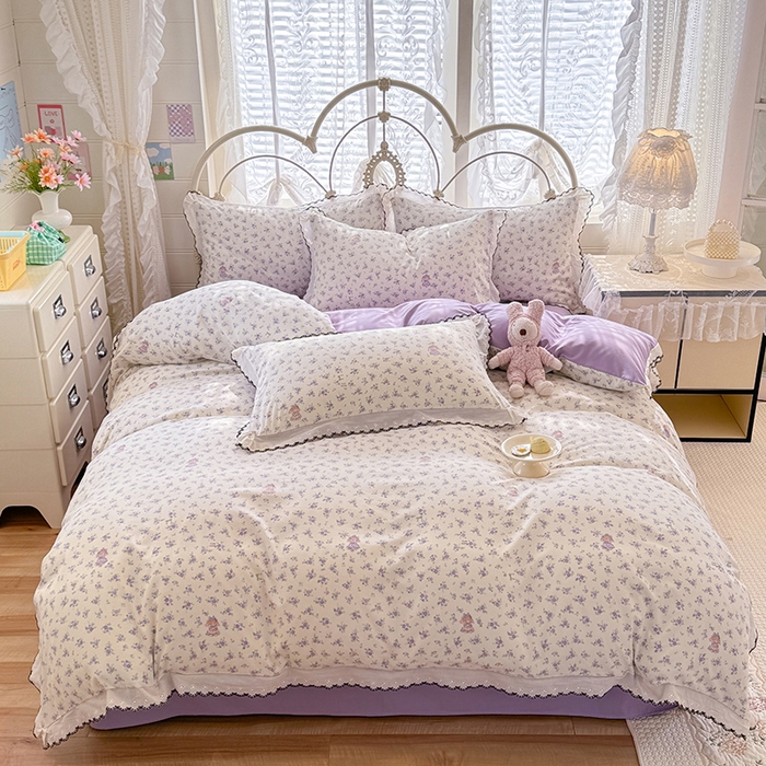 91家纺网 家纺一手货源 找家纺 乐窝家纺仓储 2026新款古法水洗云感棉印花四件套 古法-花田兔