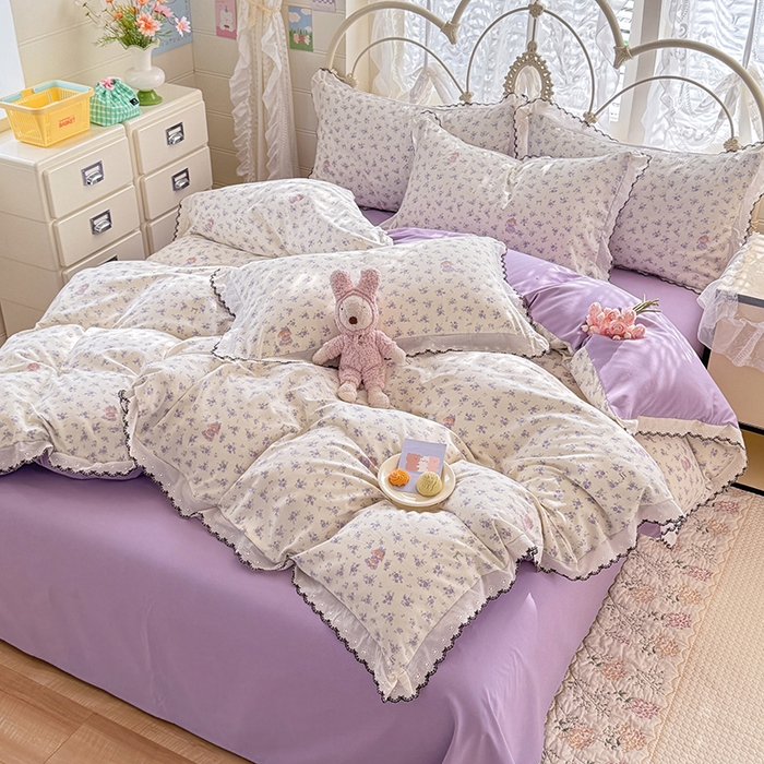 91家纺网 家纺一手货源 找家纺 乐窝家纺仓储 2026新款古法水洗云感棉印花四件套 古法-花田兔