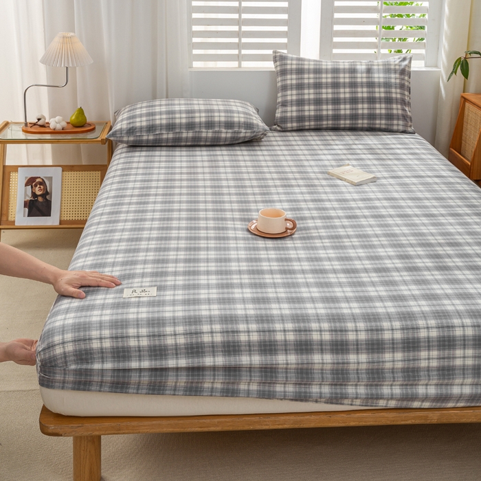 91家纺网 家纺一手货源 找家纺 恋人优选 2026新款全棉纯棉水洗棉单床笠床笠单件 格韵灰（有标款）