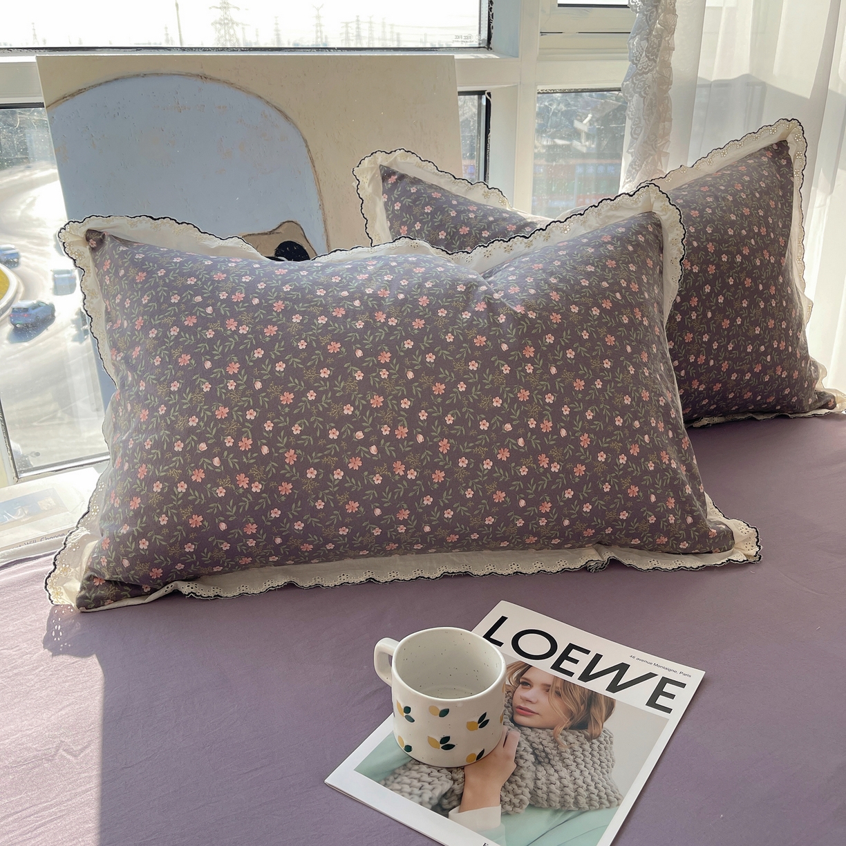 91家纺网 家纺一手货源 找家纺 梵克保罗 2026春夏新款10A抗菌全棉黑色花边云朵棉单夏被/夏被四件套空调被 云朵棉-紫调花簇