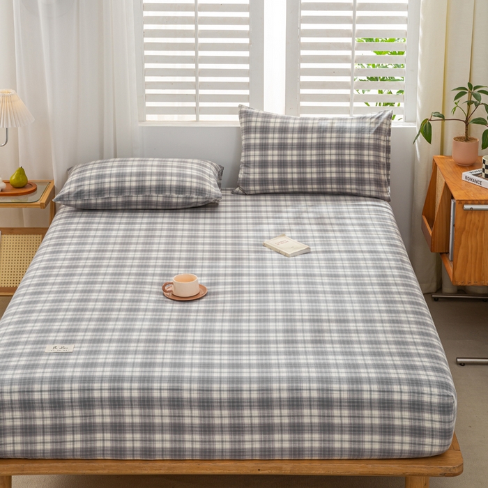 91家纺网 家纺一手货源 找家纺 恋人优选 2026新款全棉纯棉水洗棉单床笠床笠单件 格韵灰（有标款）