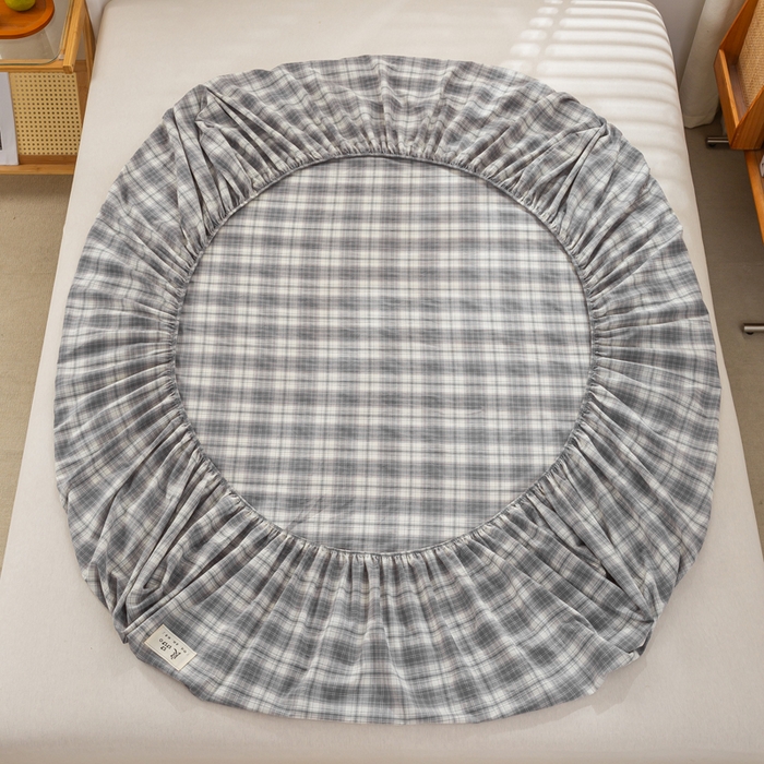 91家纺网 家纺一手货源 找家纺 恋人优选 2026新款全棉纯棉水洗棉单床笠床笠单件 格韵灰（有标款）