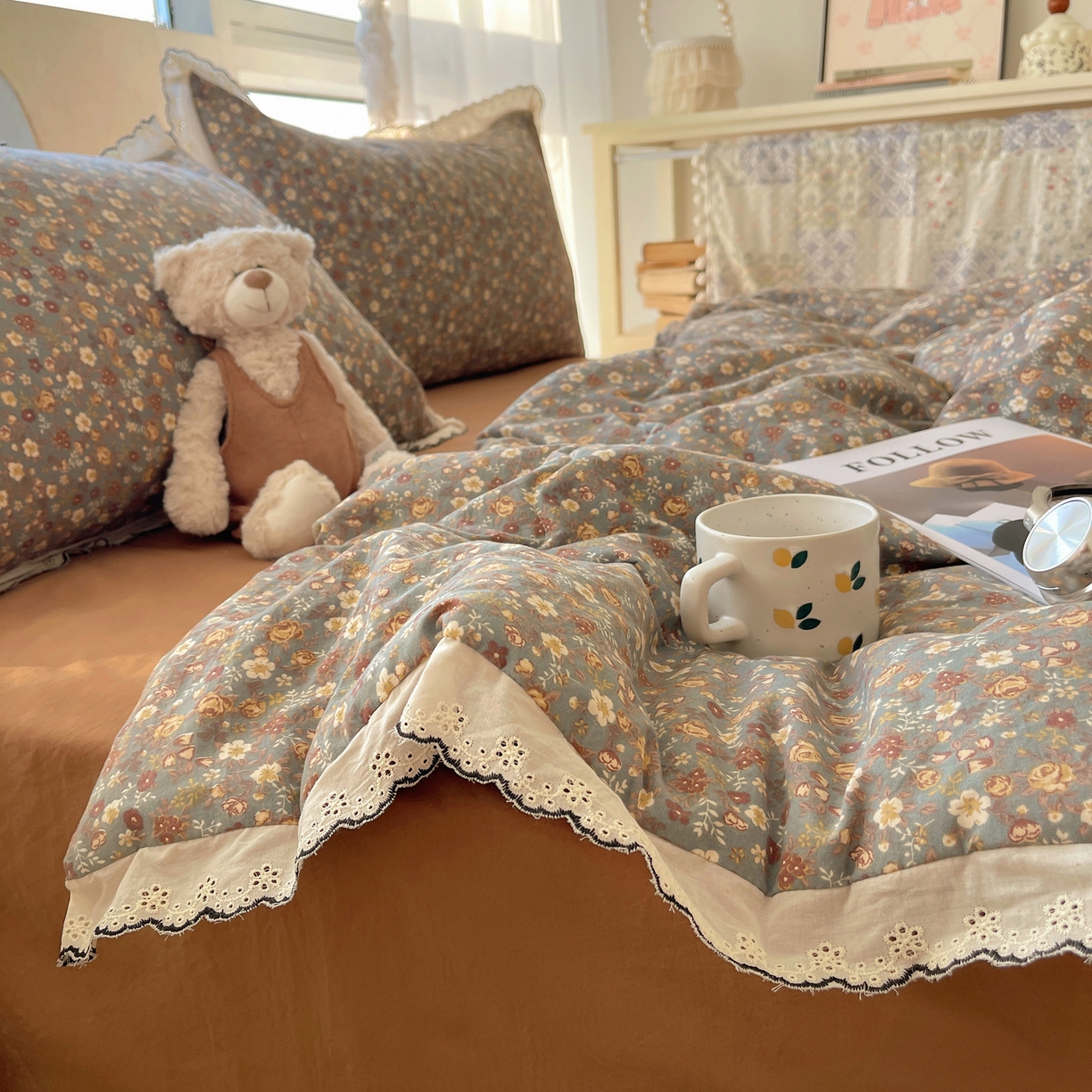 91家纺网 家纺一手货源 找家纺 梵克保罗 2026春夏新款10A抗菌全棉黑色花边云朵棉单夏被/夏被四件套空调被 云朵棉-青黛花笺