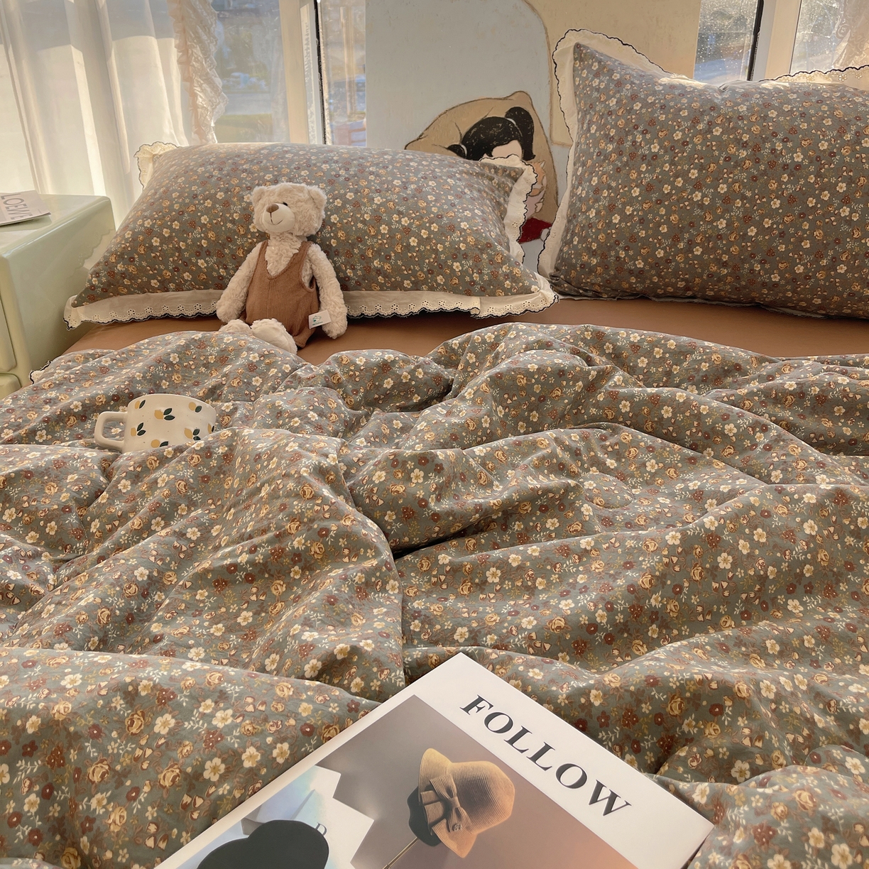 91家纺网 家纺一手货源 找家纺 梵克保罗 2026春夏新款10A抗菌全棉黑色花边云朵棉单夏被/夏被四件套空调被 云朵棉-青黛花笺