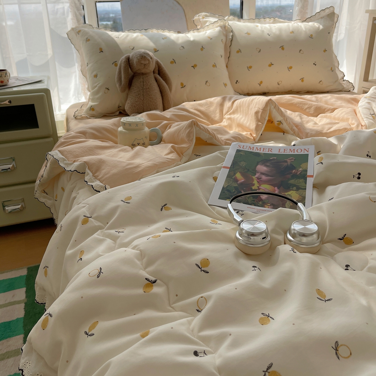 91家纺网 家纺一手货源 找家纺 梵克保罗 2026春夏新款10A抗菌全棉黑色花边云朵棉单夏被/夏被四件套空调被 云朵棉-禾风果语