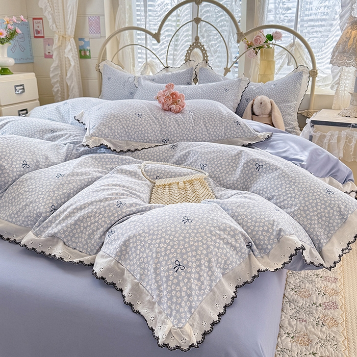 91家纺网 家纺一手货源 找家纺 乐窝家纺仓储 2026新款古法水洗云感棉印花四件套 古法-蓝调星芒