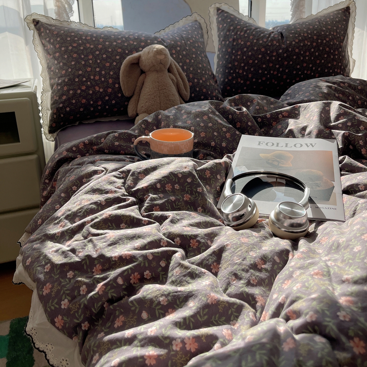 91家纺网 家纺一手货源 找家纺 梵克保罗 2026春夏新款10A抗菌全棉黑色花边云朵棉单夏被/夏被四件套空调被 云朵棉-紫调花簇