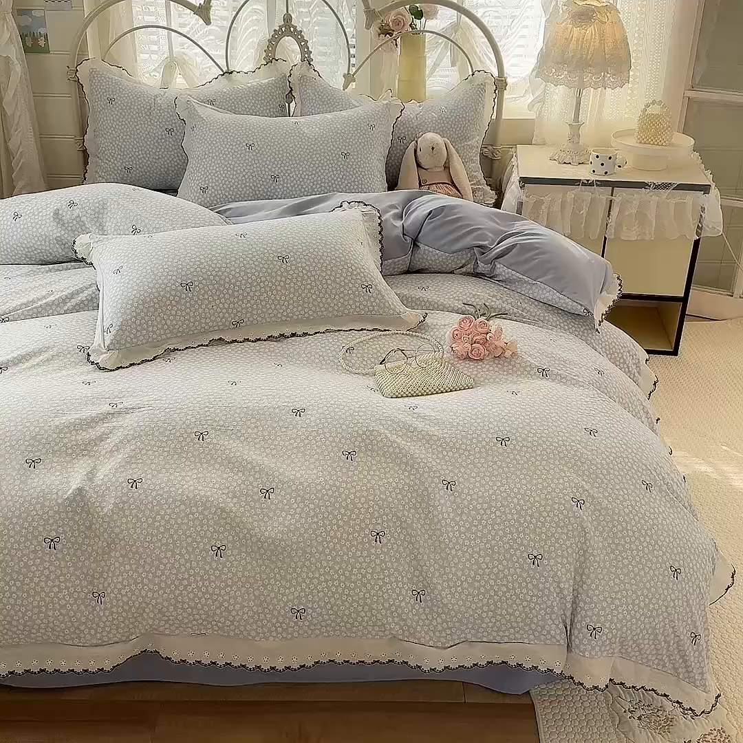 91家纺网 家纺一手货源 找家纺 乐窝家纺仓储 2026新款古法水洗云感棉印花四件套 古法-蓝调星芒