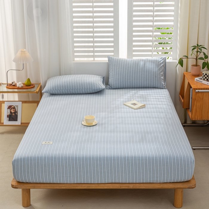 恋人优选 2026新款全棉纯棉水洗棉单床笠床笠单件 简希蓝条（有标款）