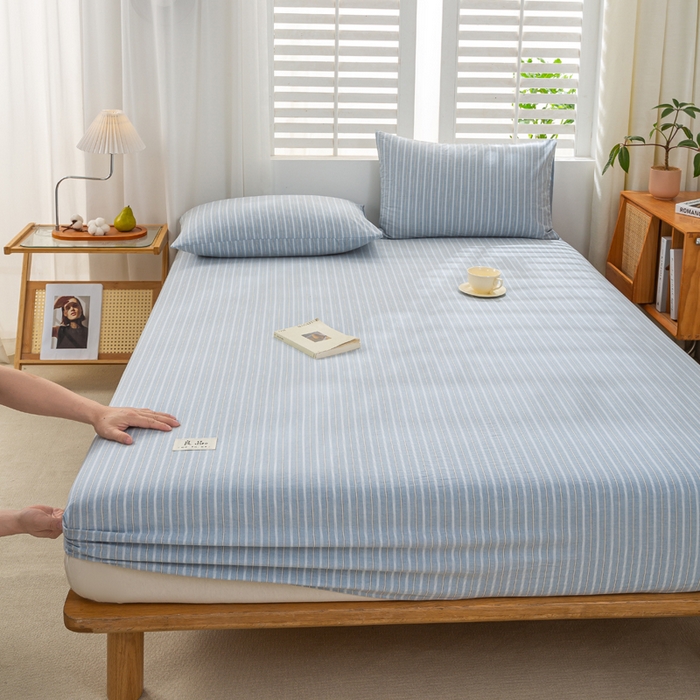 91家纺网 家纺一手货源 找家纺 恋人优选 2026新款全棉纯棉水洗棉单床笠床笠单件 简希蓝条（有标款）