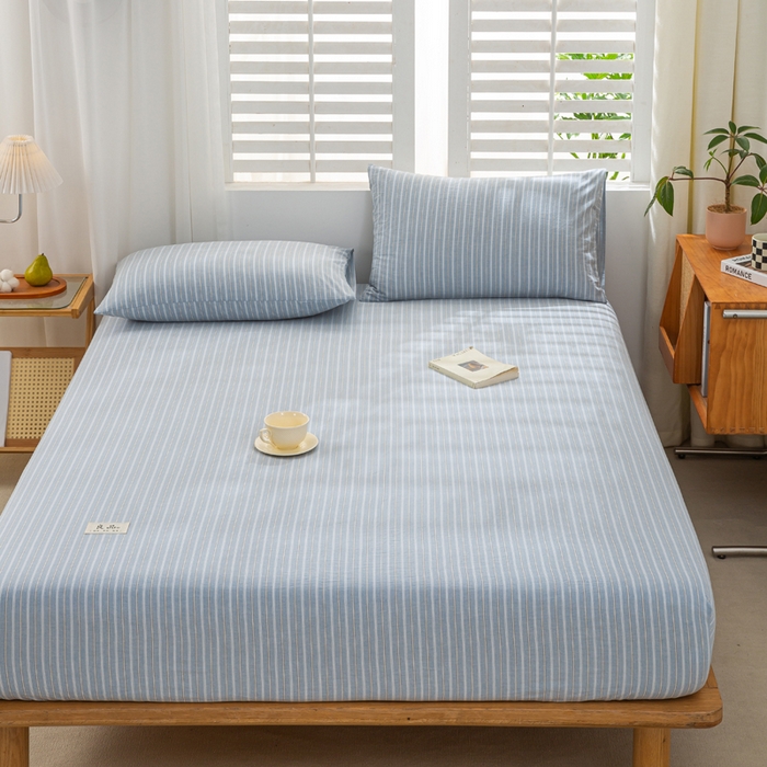 91家纺网 家纺一手货源 找家纺 恋人优选 2026新款全棉纯棉水洗棉单床笠床笠单件 简希蓝条（有标款）