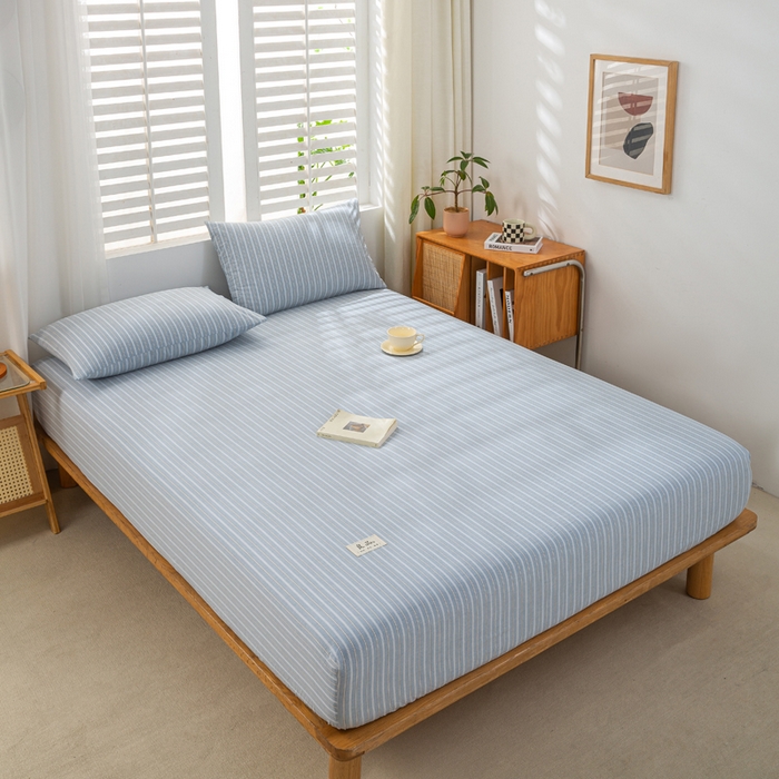 91家纺网 家纺一手货源 找家纺 恋人优选 2026新款全棉纯棉水洗棉单床笠床笠单件 简希蓝条（有标款）